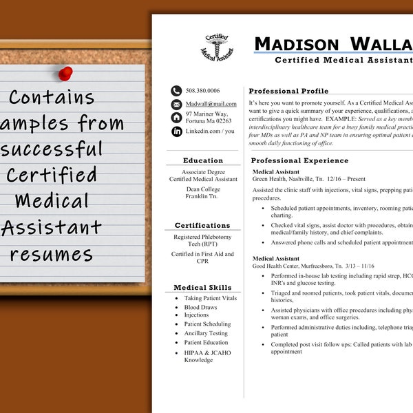 Medical Assistant, Medical Professional Template With Successful Real World Resume Examples | ATS Friendly | Instant Download | Letter or A4