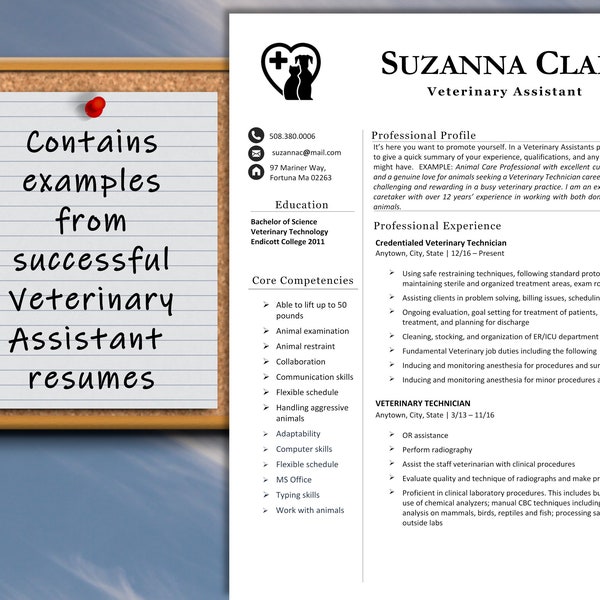 Veterinary Tech or Vet Assistant Resume Template  With Successful Real World Resume Examples | ATS Friendly | Instant Download | Letter / A4