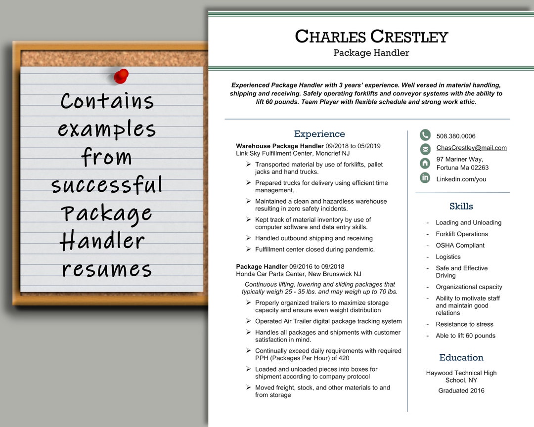 Package Handler Resume Template: Cover Letter & References (instant ...