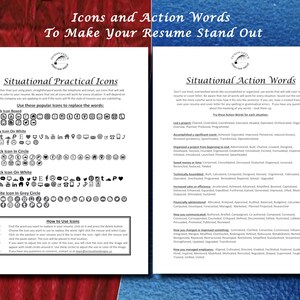 May include: A black and white graphic with the text "Icons and Action Words To Make Your Resume Stand Out". The graphic shows a list of icons and action words to use on a resume. The icons are in black, white, and gray.