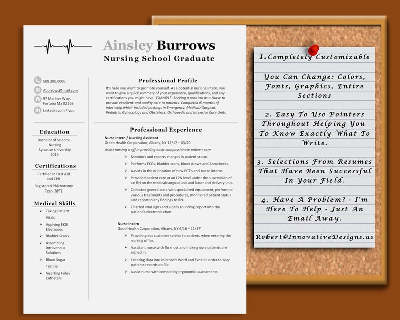 Resume Writing Notes Nursing School Graduate Resume Template: Professional CV + Cover Letter ...