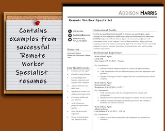 Remote Worker/Work From Home Specialist Resume Template with Successful Real World Examples | ATS Friendly | Instant Download | Letter or A4