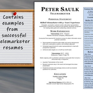 May include: A resume for a telemarketer named Peter Saulk. The resume includes contact information, skills, work experience, education, and references. The resume is formatted with a professional design and includes a personal statement.