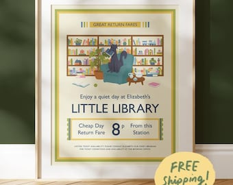 Personalized Library Art Print: Vintage Book Lover Gift