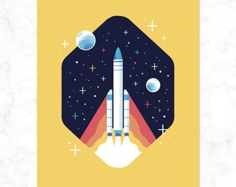 Up We Go! Space Rocket Print, Rocket Ship Poster, Space Exploration Print