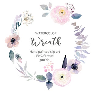 Aquarelle fleurs d’hiver, clipart de couronne de Noël, Peinture florale dessinée à la main, Mariage, Décoration murale, Téléchargement numérique PNG Utilisation commerciale