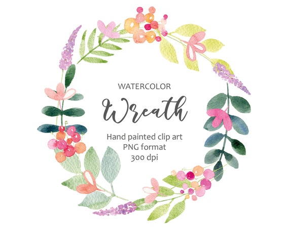 Watercolor floral wreath clipart Summer clipart Wedding | Etsy