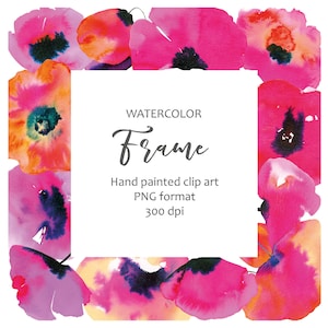 Clipart de coquelicots floraux à l’aquarelle, Cadre floral de coquelicot, Invitation de mariage à fleurs brillantes, Conception de cartes postales, Fleurs, Format PNG Utilisation commerciale