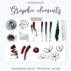 Graphic elements set. Handpainted Ink clipart, Original illustration, PNG files with transparent background, Commercial use.