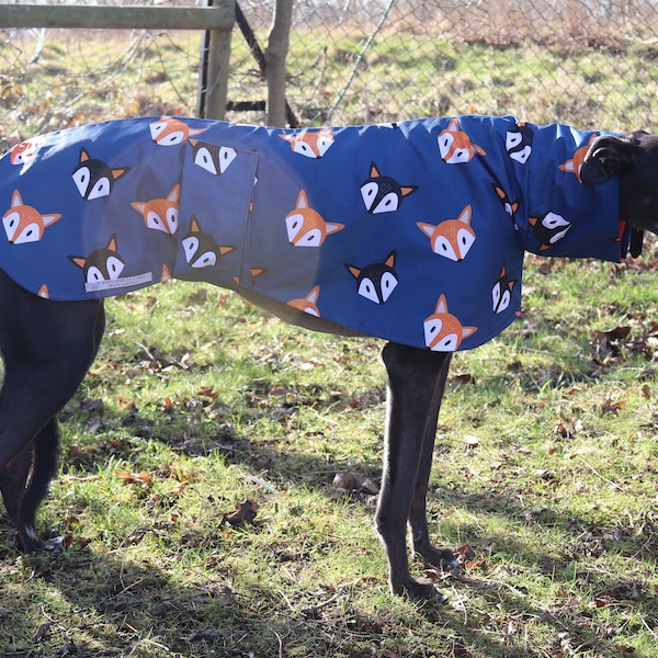 29-30" Blue Fox WATERPROOF RAINCOAT Orange FLEECE Lined Sight-hound Greyhound Dog Coat