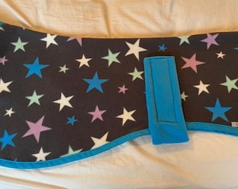 Multiple Sizes Grey Star Print Blue White Pink Fleece Sighthound Whippet Lurcher Handmade Dog Coat