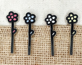 Flower Pin, Daisy Enamel Pin, Colorful Flower Doodle Badge, Cute Cartoon Pin, Yellow + Pink + Blue+ White
