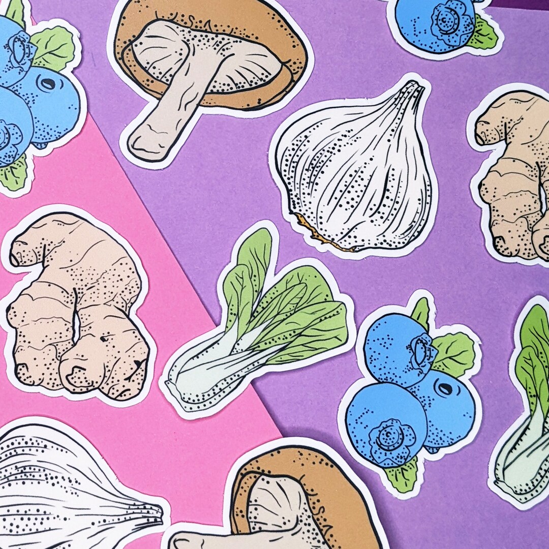 Fruit and Vegetable Sticker Pack Illustrated Veggies and Fruits Food
