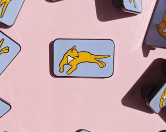 Modern Cat Hard Enamel Pin -  Orange and White Kitten Hat Badge -  Minimal Illustration Lapel Brooch