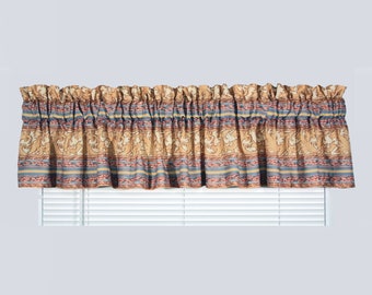 Rod Pocket Gold Scrolling Leaf Valance Borders in Pink and Blue