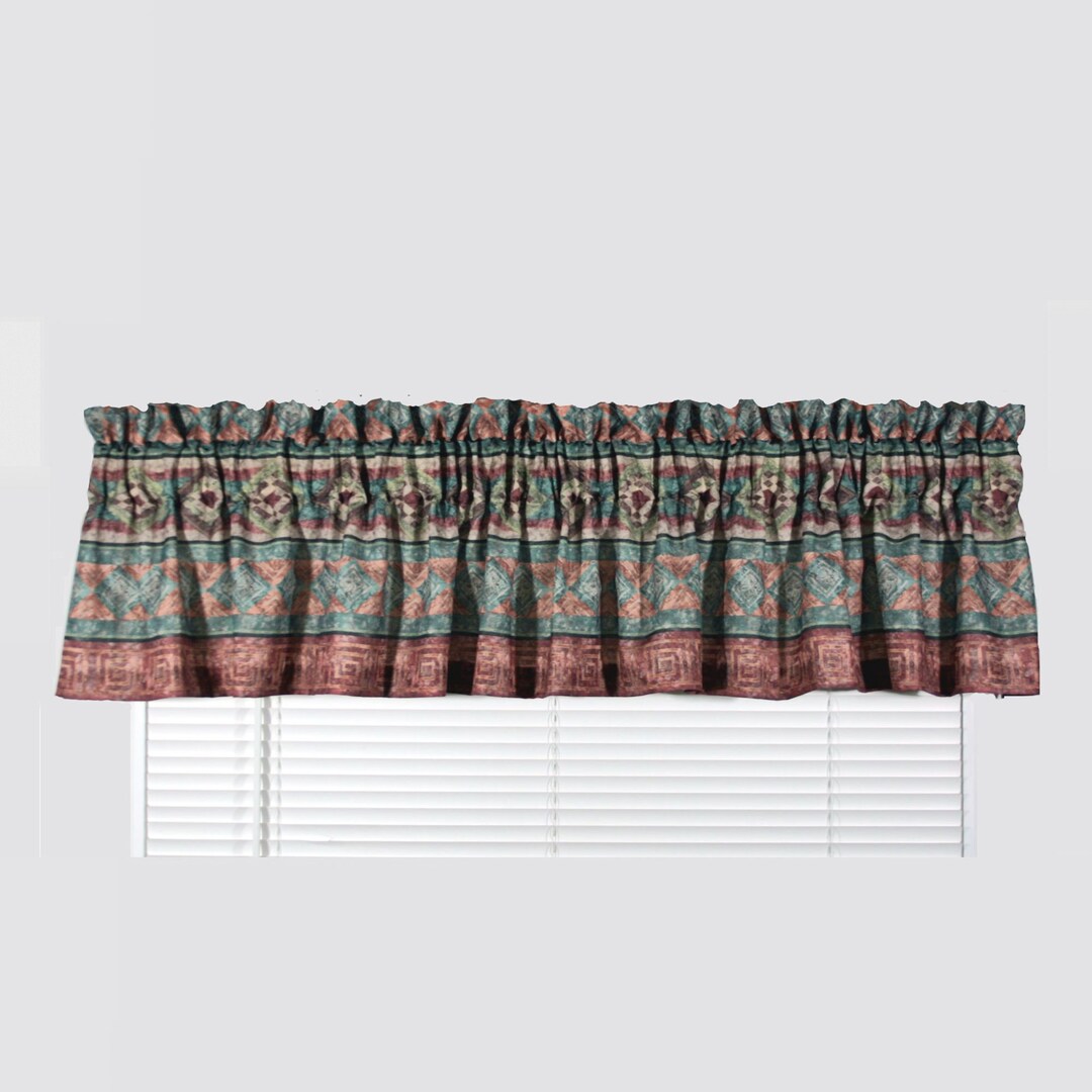 Rodless Valance Rod Pocket Valance With Geometric Designs in Rust, Brown & Green - Etsy
