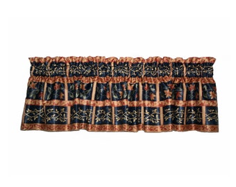 Rod Pocket Valance, Navy Background w/ Autumn Colored Designs