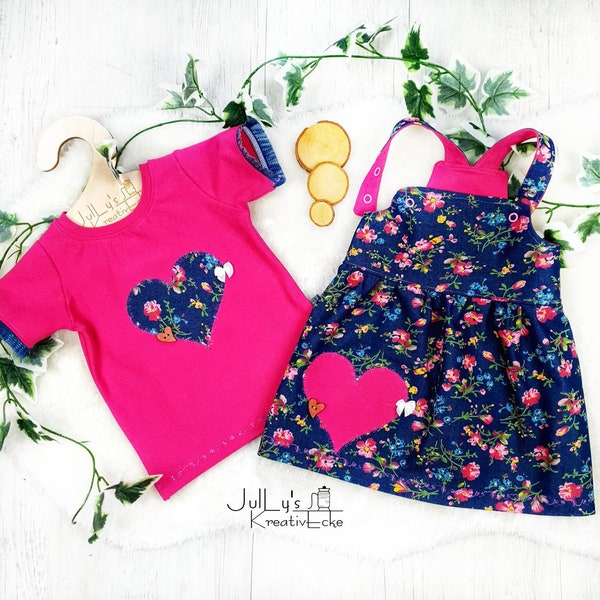 2 teiliges Set Latzkleid (Jeans) / Shirt /  für Mädchen "Blumenwiese" Gr.86