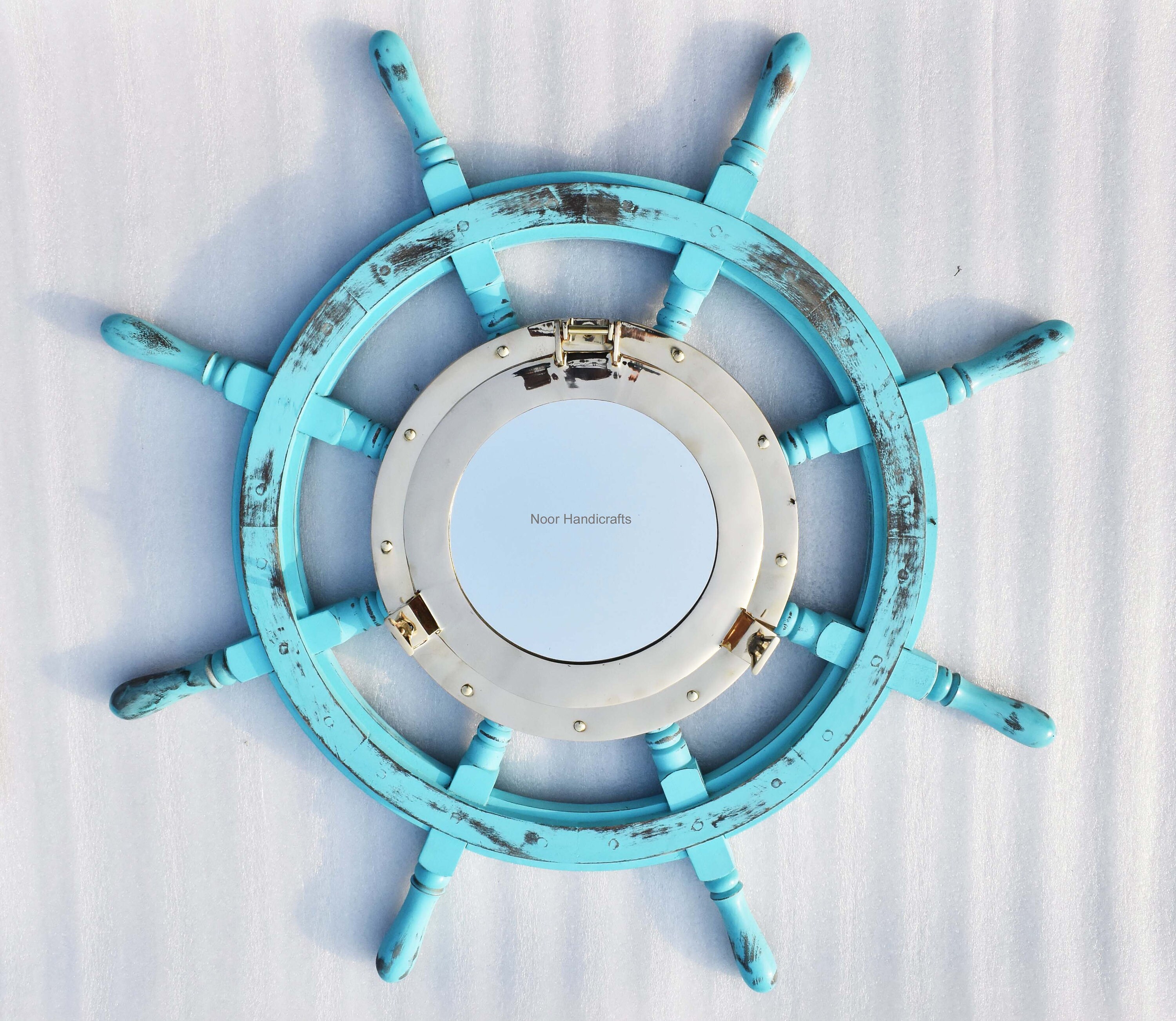 Sky Blue Antique Nautical Ship Wheel Mirror Brass Porthole Etsy