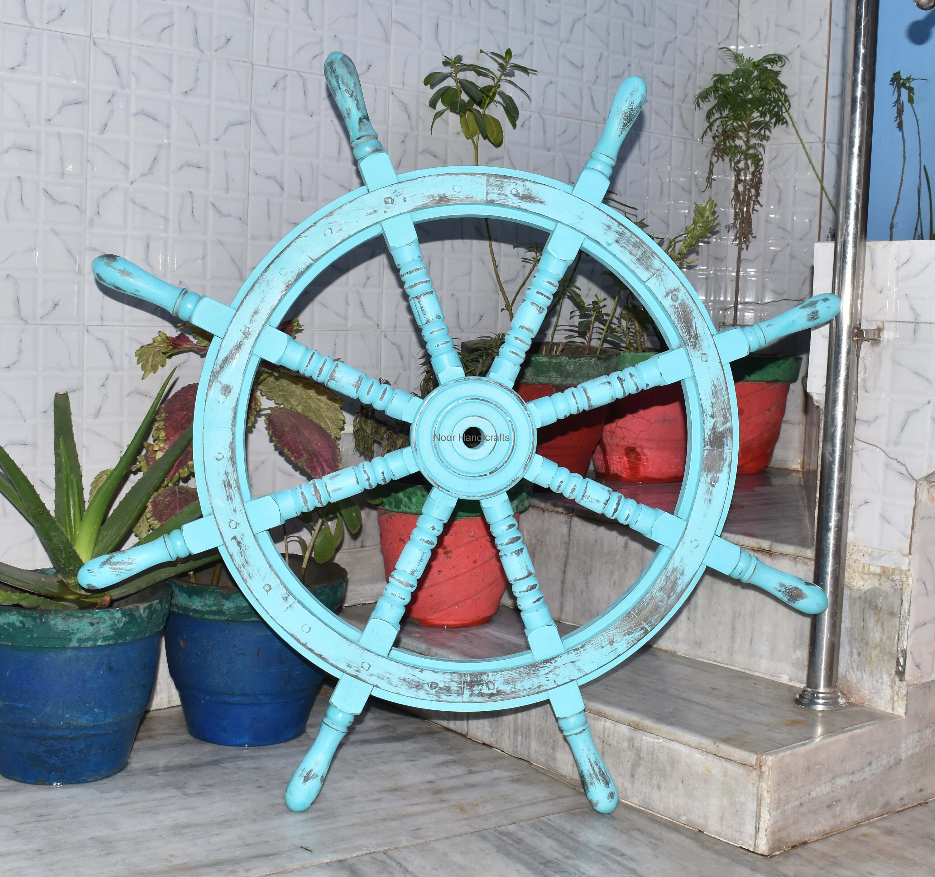 12" wooden ship wheel pirate nautical boat 12" wooden ship wheel pirate nautical boat