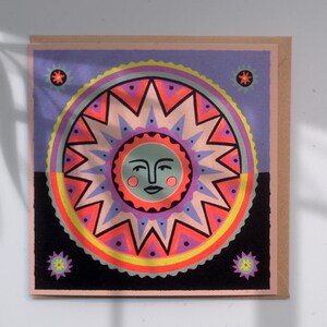 Dom 1 | Cartão de Saudações Quadrado em Branco | Cósmico Celestial Soleil Brilhante Diversão Boho Aniversário Amizade Obrigado Parabéns Só Porque