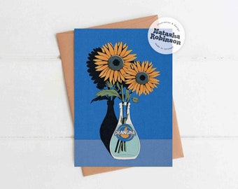 Sunflower & Orangina A6 Greetings Card | Flower French Sun Birthday Friend Blank Thank You New Home