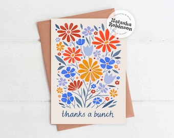 Thanks a Bunch | Thank You A6 Greetings Card | Flower Floral Bouquet Just Because Cute Happy Friendship Wedding Favor