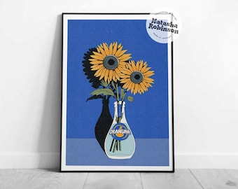 Sunflower Vase | Colourful Quirky Hand Drawn Art, Bright Flowers, Colourful Art, Vibrant Art Print, Kitchen Art Print, Gallery Wall