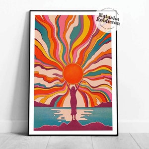 Sun Goddess | Porthtowan | Art Illustration Print | A3 A4 | Colourful Bold Funky Sunshine Boho Bohemian Warm Eclectic Wall Decor