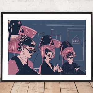 Hairdresser Salon Ladies Perm Wall Art Illustration Print - A4 A3