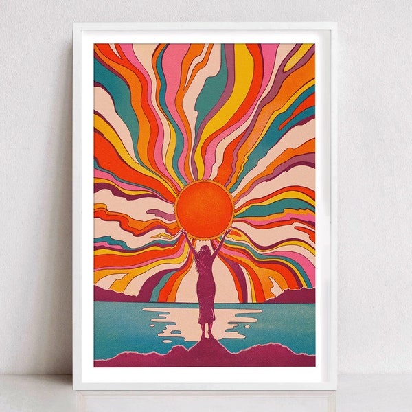 Sun Goddess | Porthtowan | Art Illustration Print | A3 A4 | Colourful Bold Funky Sunshine Boho Bohemian Warm Eclectic Wall Decor