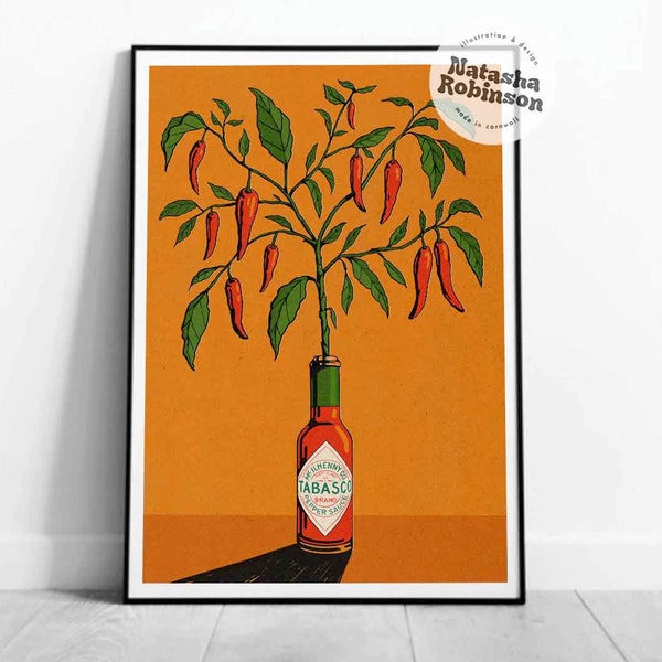 Hot Sauce & Chilli Wall Art Illustration Illustrated Print A5 A4 Mexico Mexican Kitchen Spice