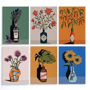Lot de 6 cartes de vœux A6 - Meilleures ventes | Collection de plantes et de bouteilles | Anniversaire Ami Vierge Merci Nouvelle Maison