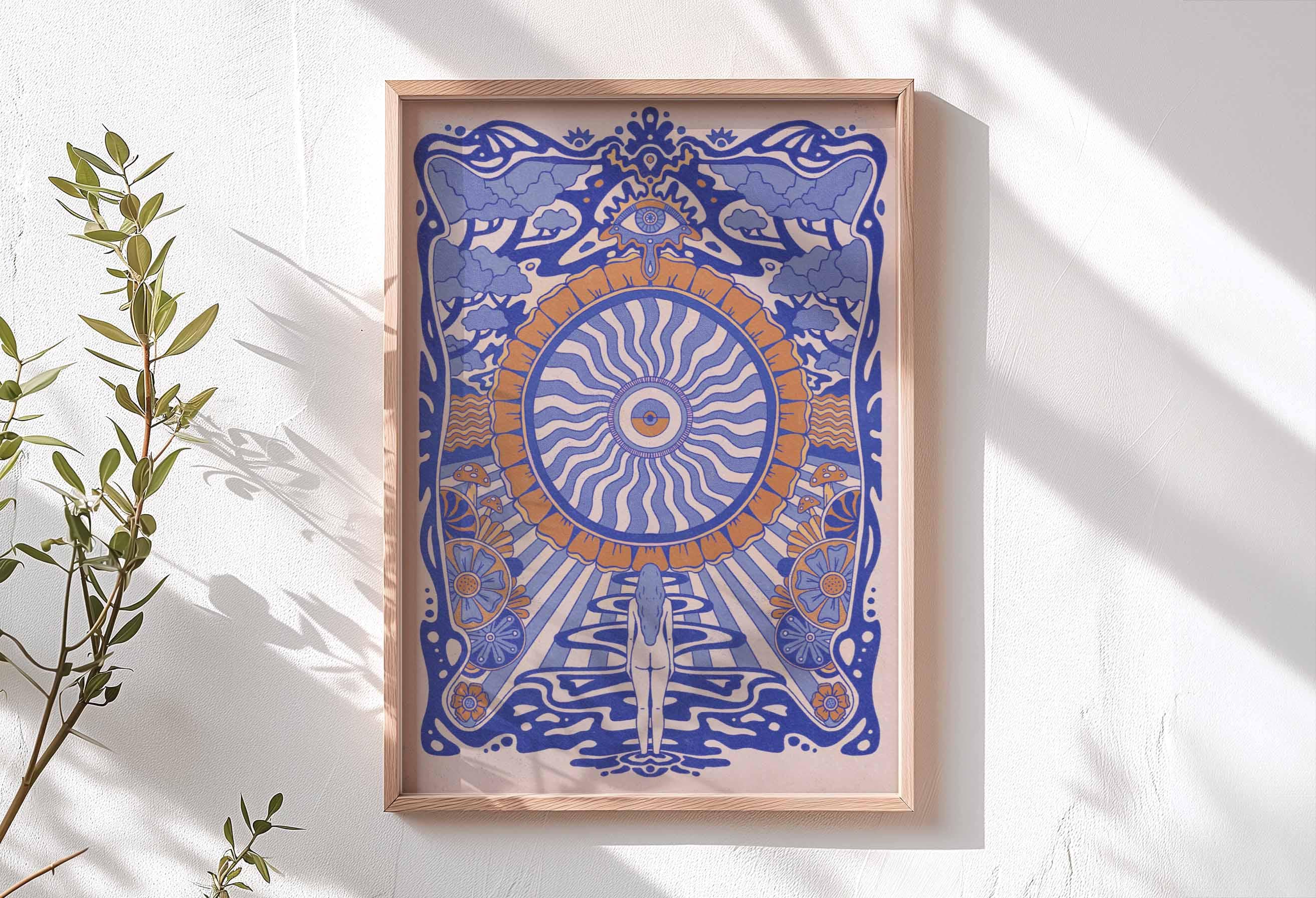 Divine Sublime Art Print | A3 A4 | Cosmic Hippy Wavy Trippy Retro Bold Funky Sunshine Boho Feminine Witch Sea Nature Earth Flower Connection