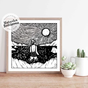 A Cold Dip | Sea Swimming Wall Art | Lino Cut Style Print | Wild Swim Friendship Winter Chilly Dip Poster | Gifts For Swimmers, Sea Dippers