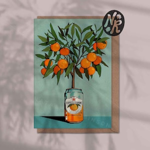 San Pellegrino & Orange Tree A6 Greetings Card | Birthday Friend Blank Thank You New Home Fruity
