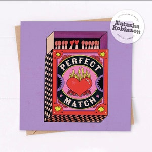 Abbinamento perfetto/biglietto di anniversario, biglietto di nozze divertente, biglietto d'amore colorato e luminoso, biglietto per coppie, biglietto di fidanzamento funky, tatuaggio vivace e audace