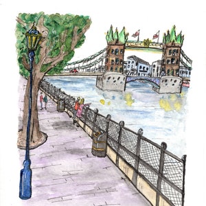 London Embankment Postkarte oder Druck | Niedliche Handgemachte Karte mit Umschlag | Individuelles Notelet zum Verschenken oder Einrahmen | London-Souvenir