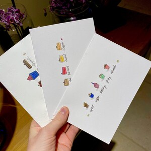 Geburtstagskuchen Karten, 3er Pack | Aquarell Set | Kuchen-Karte | Tortenstücke | Geburtstagskuchen | Handgemalter Anlass Feier Grußbild