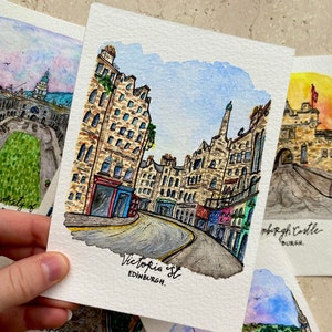 Lot de 5 cartes postales d'Édimbourg | Mini impressions d'Écosse | Jolie collection de cartes faites main avec enveloppes | Bloc-notes à offrir ou à encadrer