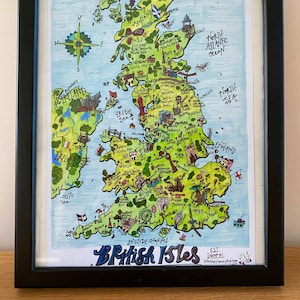 Britische Inseln Karte Drucken | Limitierte Auflage A4 oder A3 Poster | Großbritannien | UK Sehenswürdigkeiten | England | Schottland | Wale | Irland | Koralle