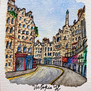 Victoria Street, Edinburgh, Schottland Druck oder Postkarte mit Umschlag | Niedliche handgemachte Karte | Notizlet zum Verschenken oder Einrahmen | Königliche Meile
