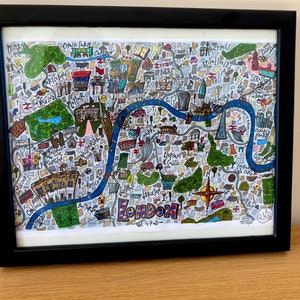 Impression carte de Londres | Carte illustrée de Londres A4/A5 en édition limitée | impression d'une carte dessinée à la main | Affiche A4 | Illustration de Londres | Promarker