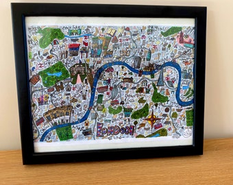 London Map Print | Limited Edition A4 /A5 Illustrated Map of London | Print of Hand-Drawn Map | A4 Poster | London Illustration | Promarker
