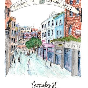 Carte postale ou impression de Carnaby Street Londres | Jolie carte faite main avec enveloppe | à offrir ou à encadrer | Souvenir de Londres