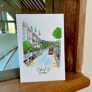 Carte postale ou impression de Londres Oxford Street | Jolie carte faite main avec enveloppe | à offrir ou à encadrer | Souvenir de Londres