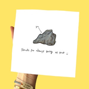 Thanks For Being My Rock, Large Square Card | Love and Friendship Greeting for Friends and Loved Ones, Rock Cartoon Illustration