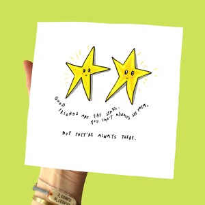 Les bons amis sont comme des étoiles, carte carrée | Oeuvre d'art mignonne d'amitié de meilleure amie | Carte / Impression céleste | Les amis sont toujours là Carte de vœux