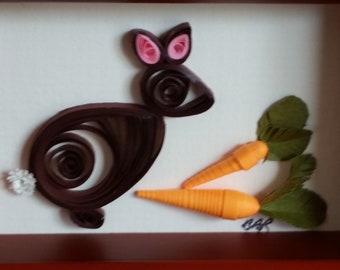 2.5x3.5 framed paper quilled rabbit