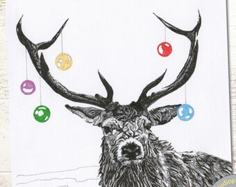 Stag Christmas Card | Reindeer Card | Hand Drawn Deer Illustration | Blank Inside Xmas Card | Single or Pack